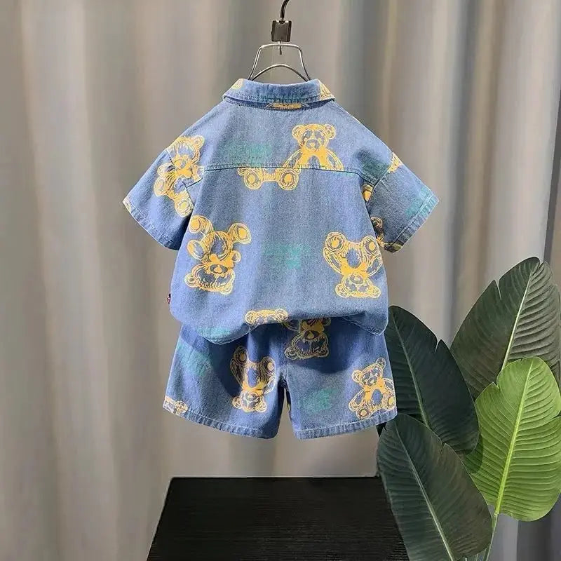 Boys Teddy Printed Blue Denim Co-ord Set