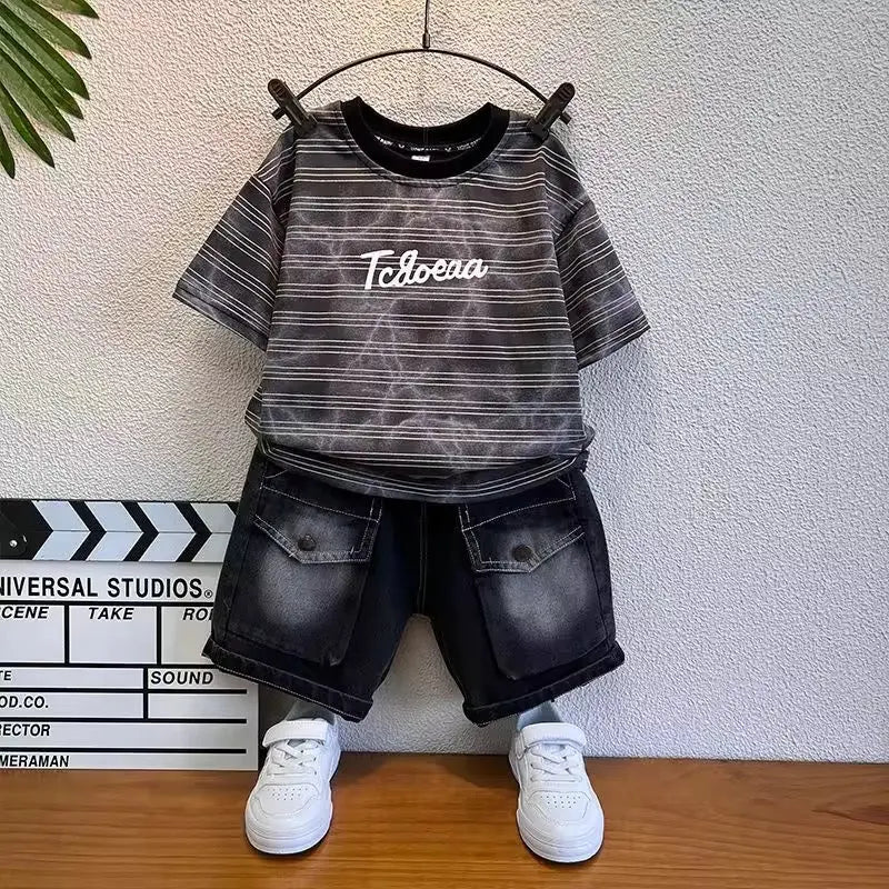 Boys Striped-Printed T-shirt And Shorts Set