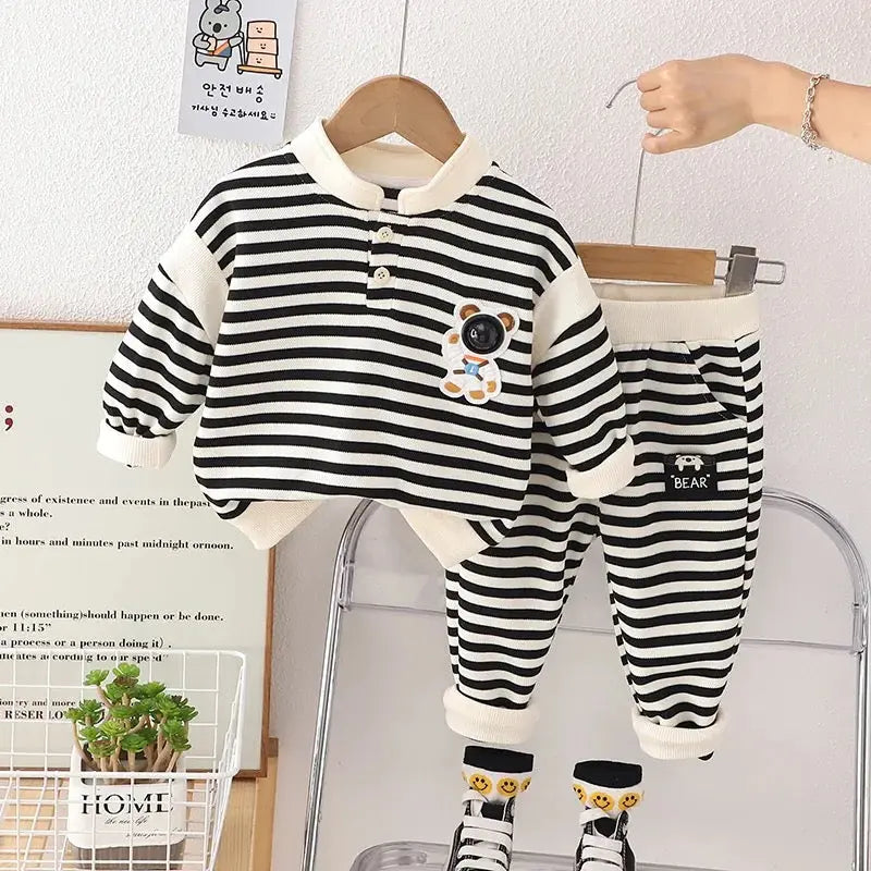 Boys Black And White Striped Tracksuit
