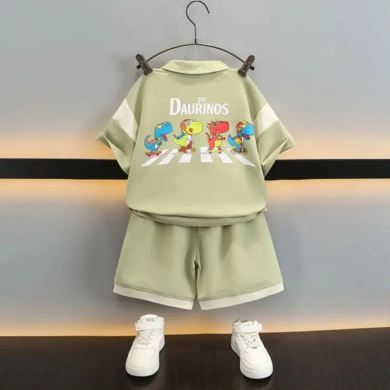 Boys Green Relaxed-Fit Polo Tee With Shorts