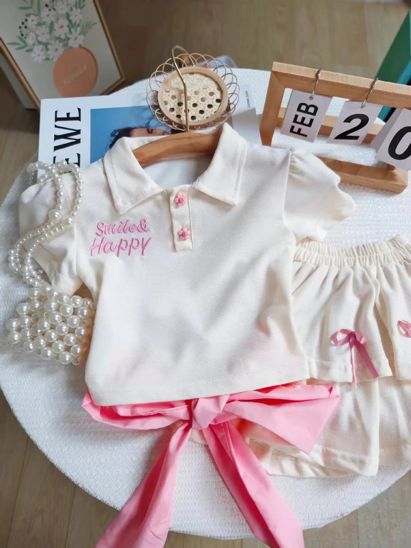 Girls White T-Shirt With Back Bow And Skirt  2 Pcs Set