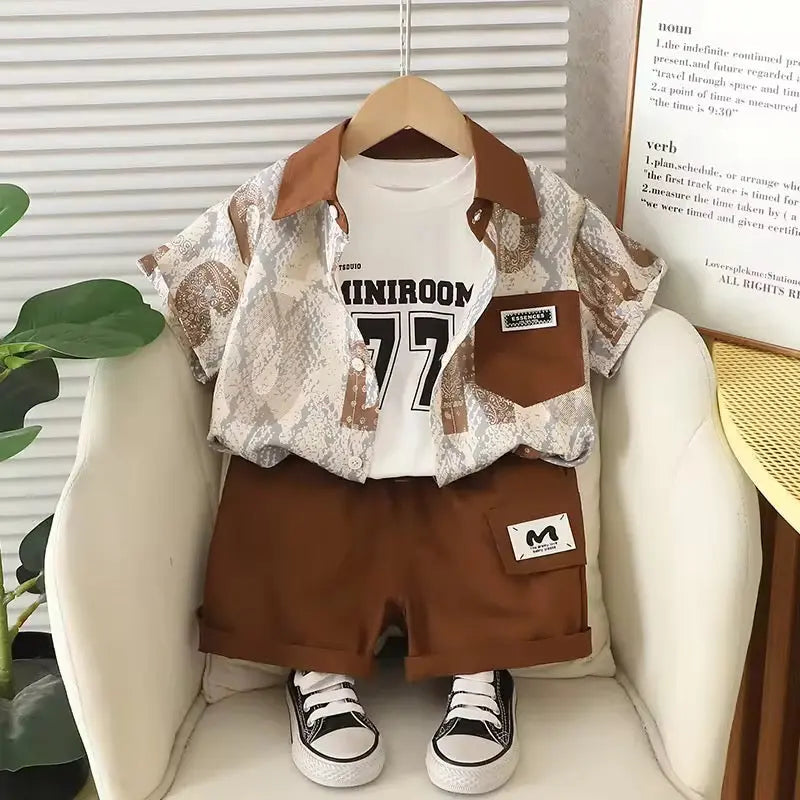 Boys Designer Shirt, T-shirt And Shorts Set
