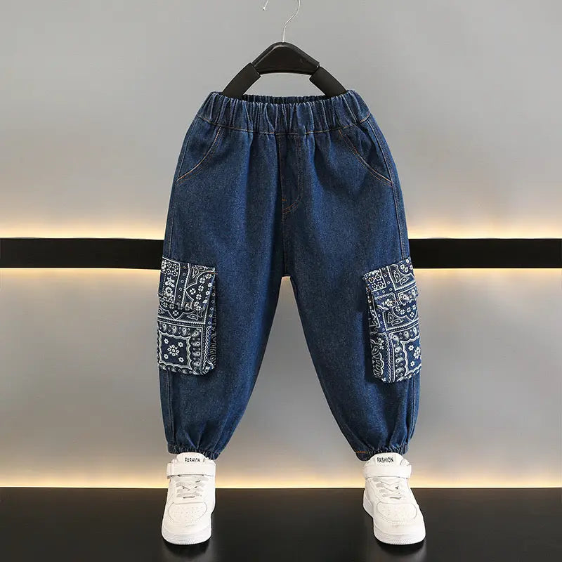 Boys Blue Denim Graphic-Print Co-Ord Set