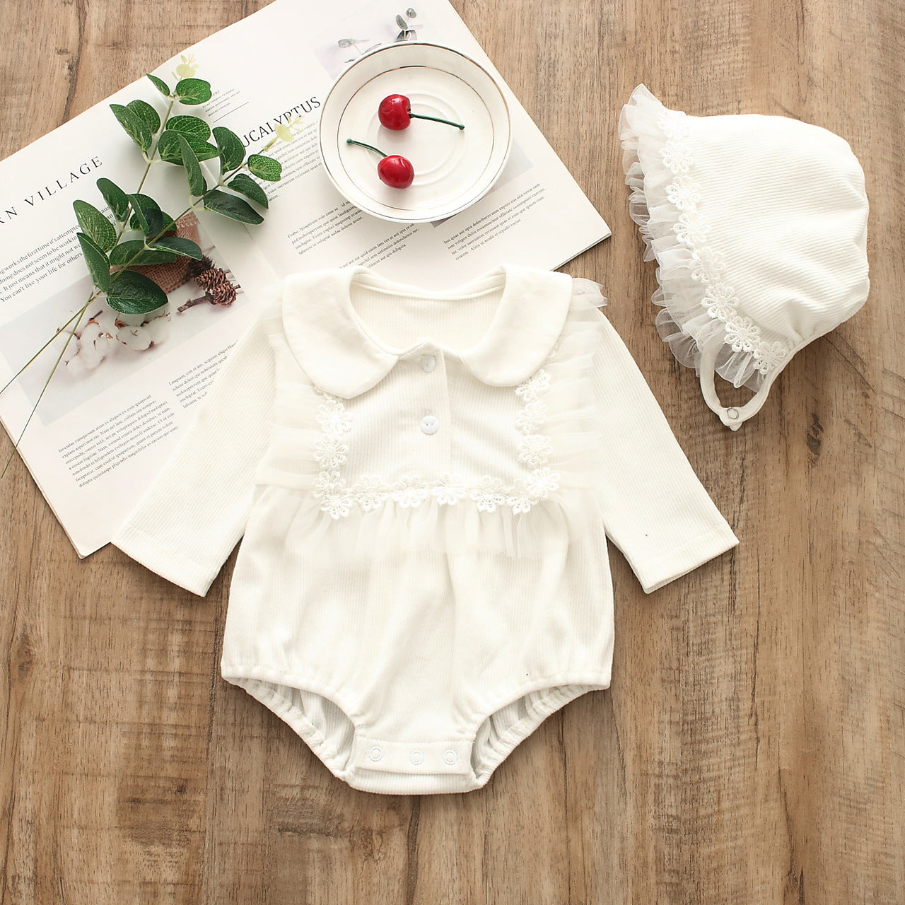 Estella Frill Baby Girls Romper With Bucket Hat