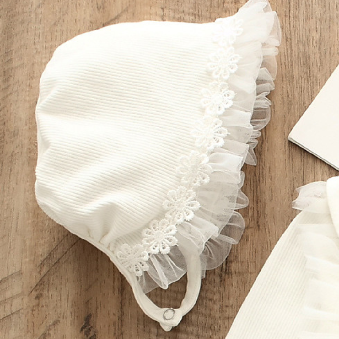 Estella Frill Baby Girls Romper With Bucket Hat