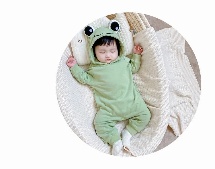 Frog Eyes Hooded Baby Boy and Girl Onesie