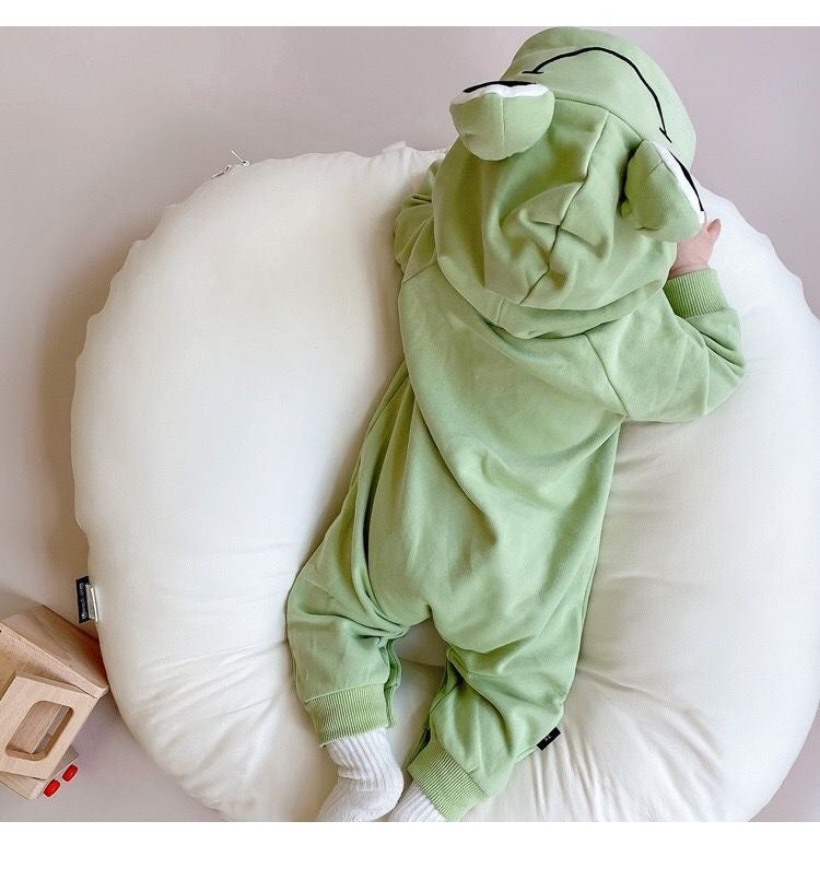 Frog Eyes Hooded Baby Boy and Girl Onesie