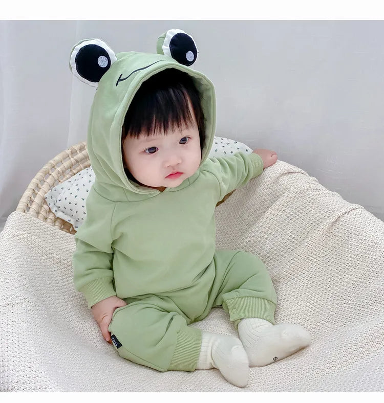Frog Eyes Hooded Baby Boy and Girl Onesie