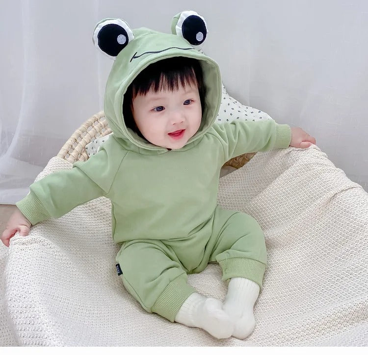 Frog Eyes Hooded Baby Boy and Girl Onesie