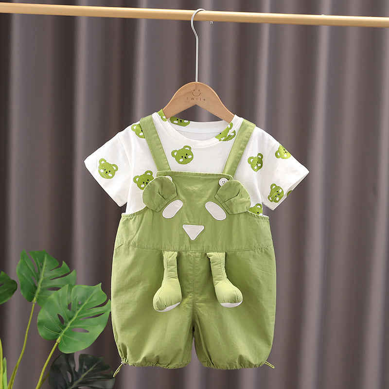 Green Bear Boy Girl Jumpsuit with 3D Legs