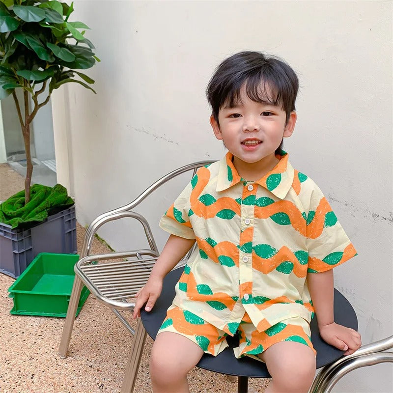 Hawaii Wave Orange Shirt and Shorts Boys Set