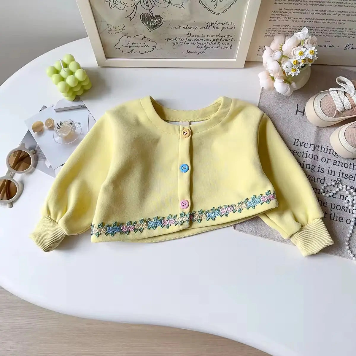 Girls Yellow Floral Embroidered 3 Pcs Set
