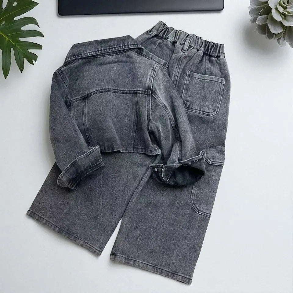 Girls Black Denim Co-ord Set