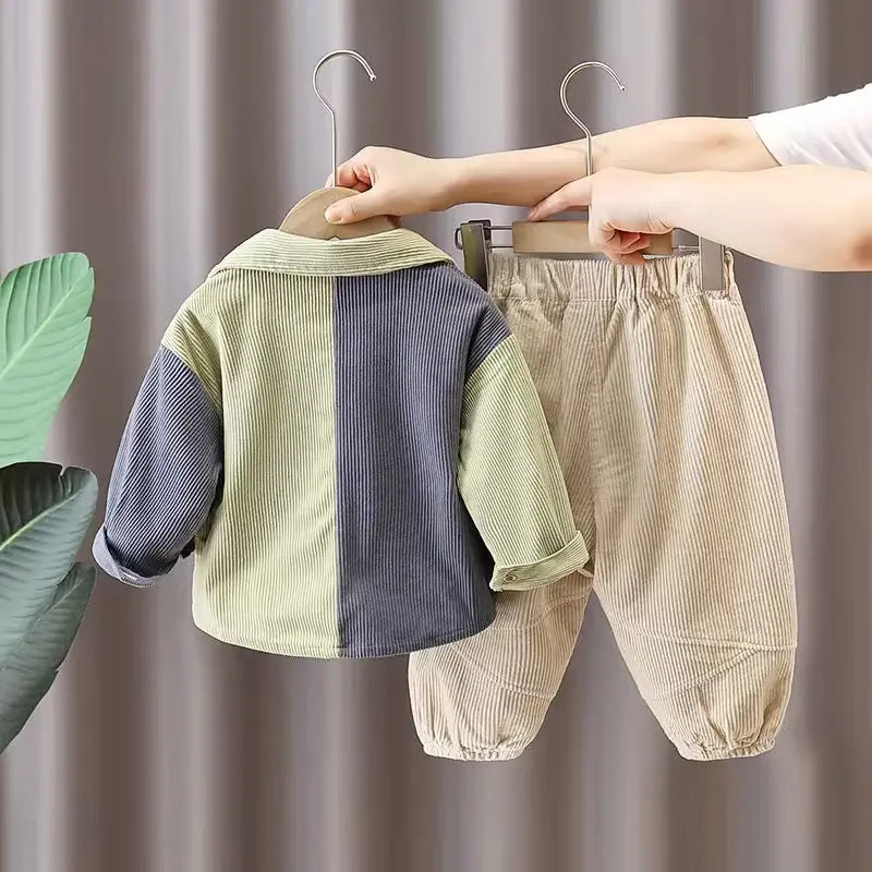 Boys Corduroy Shirt And Trouser With T-shirt