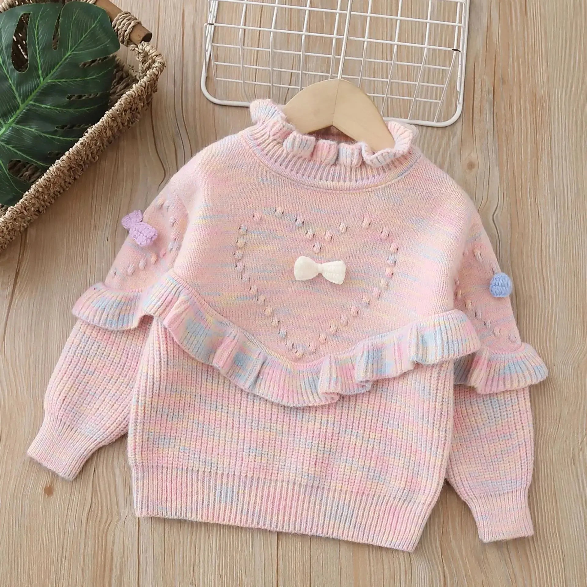 Girls Pink Knitted Sweater And Plazzo 2 Pcs Set