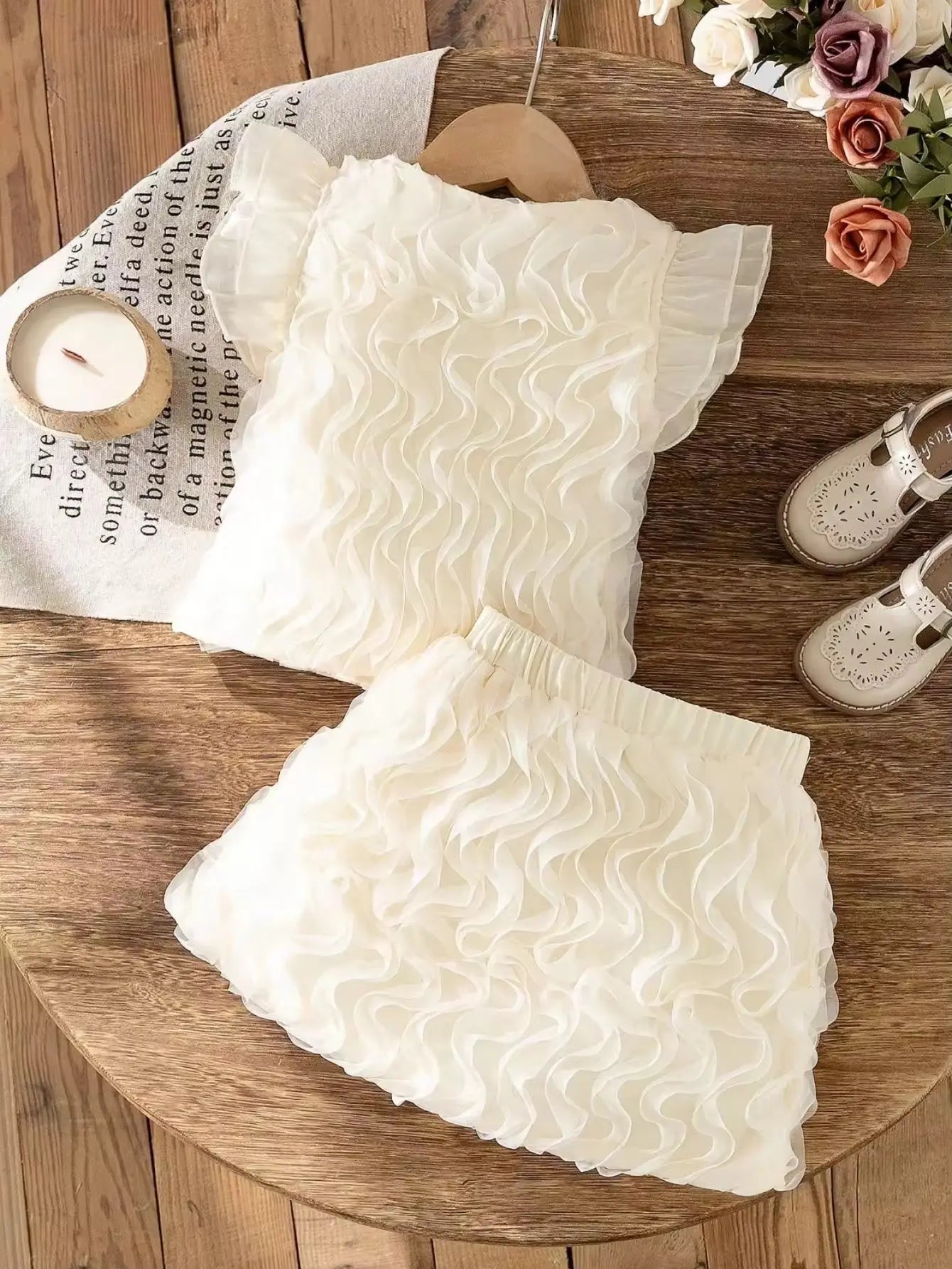 Girls Elegant Ruffle Top And Skirt 2 Pcs Set