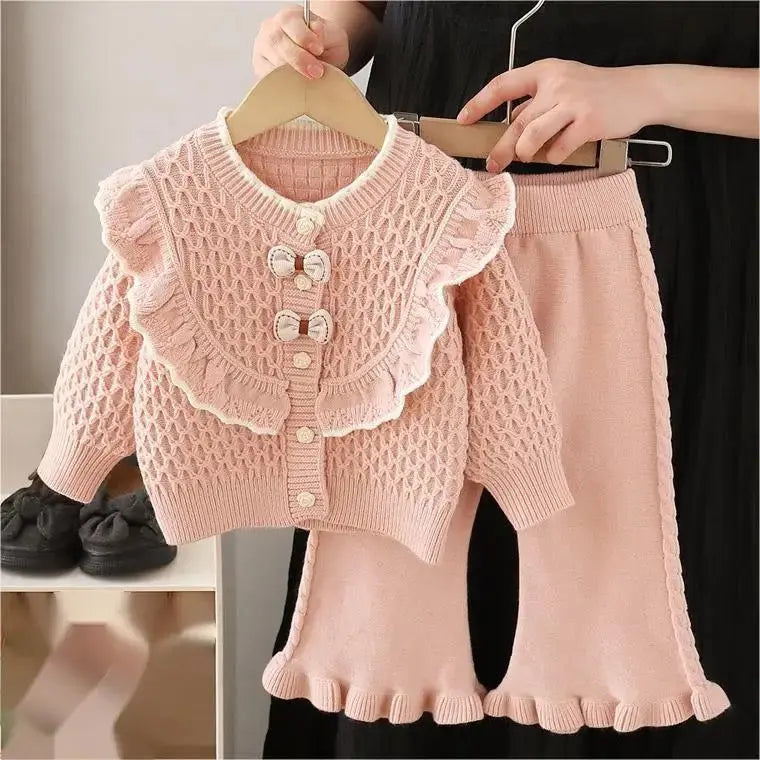 Girls Peach Knitted Top And  Palazzo Pants
