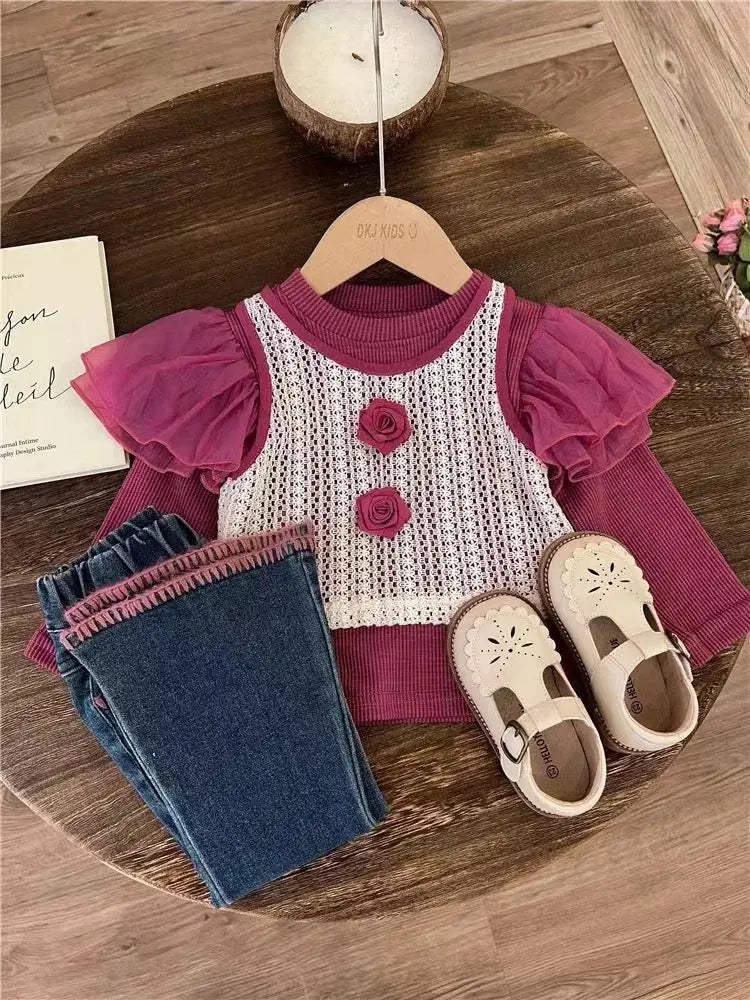 Girls Purple Top And Jeans Set