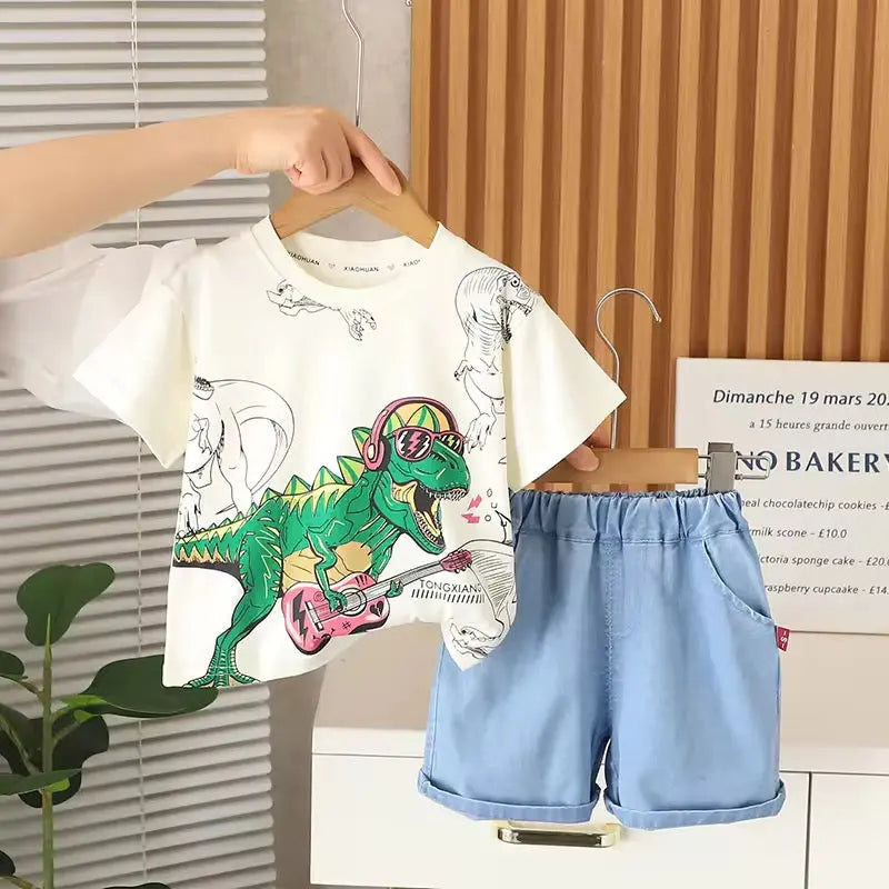 Boys Printed-Dino T-shirt And Shorts