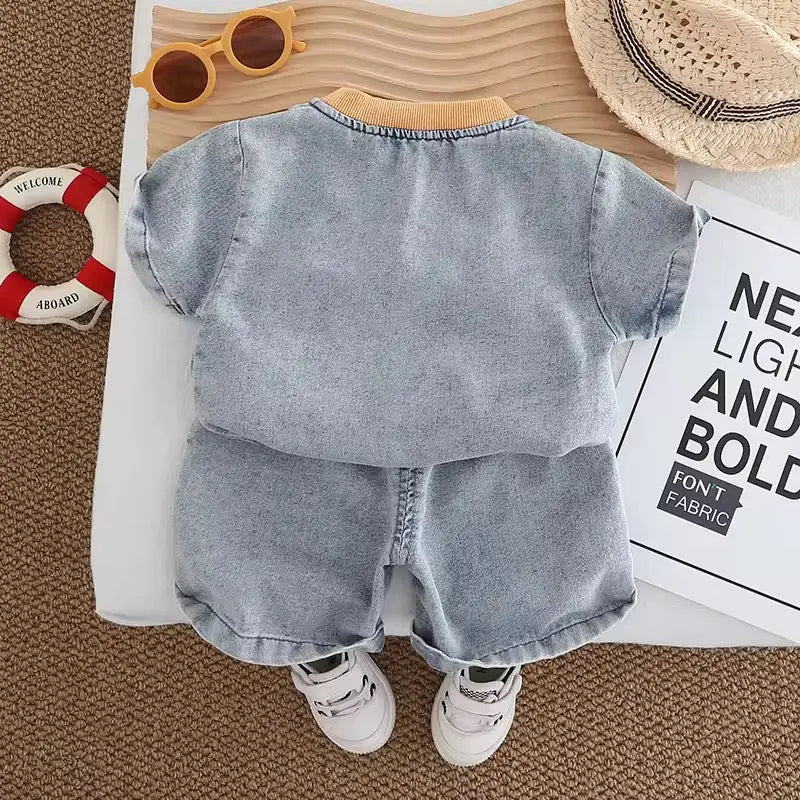 Boys Denim Set With Patch Detail
