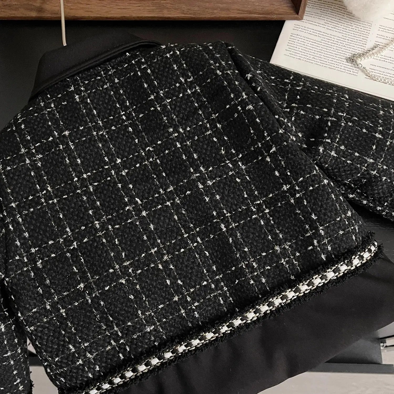 Girls Black Tweed Blazer And Skirt 2 Pcs Set