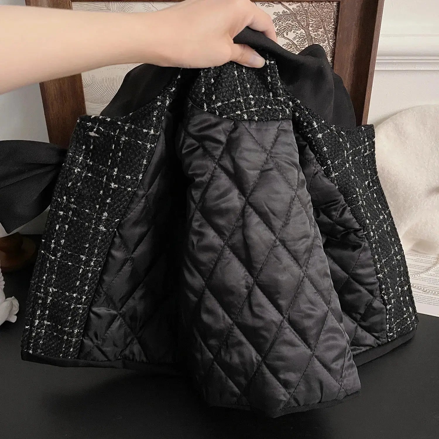 Girls Black Tweed Blazer And Skirt 2 Pcs Set