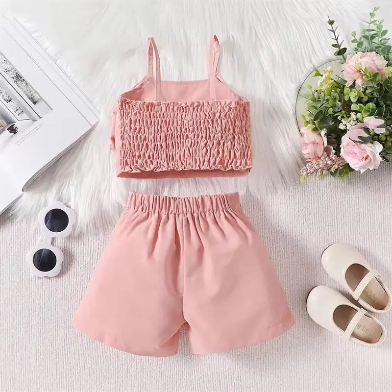 Girls Camisole Bow Top And Shorts 2 Pcs Set