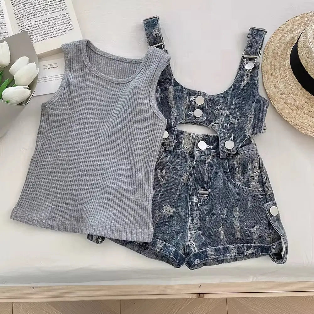 Girls Rugged Denim Dungaree Set