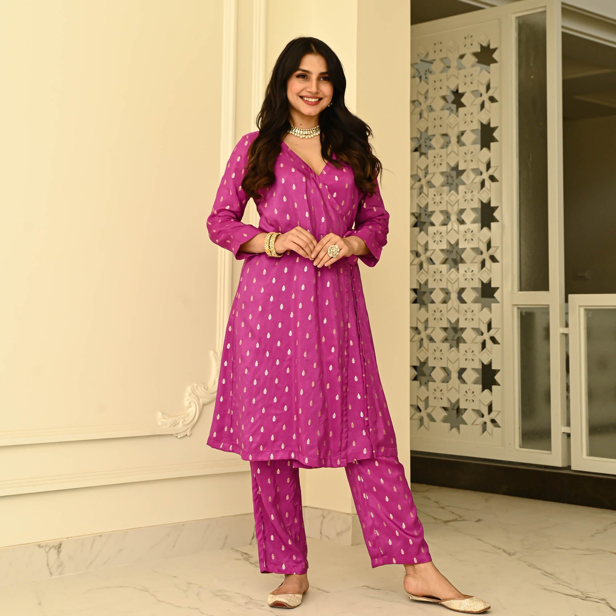 Bunaai Purple Silk Coord Set