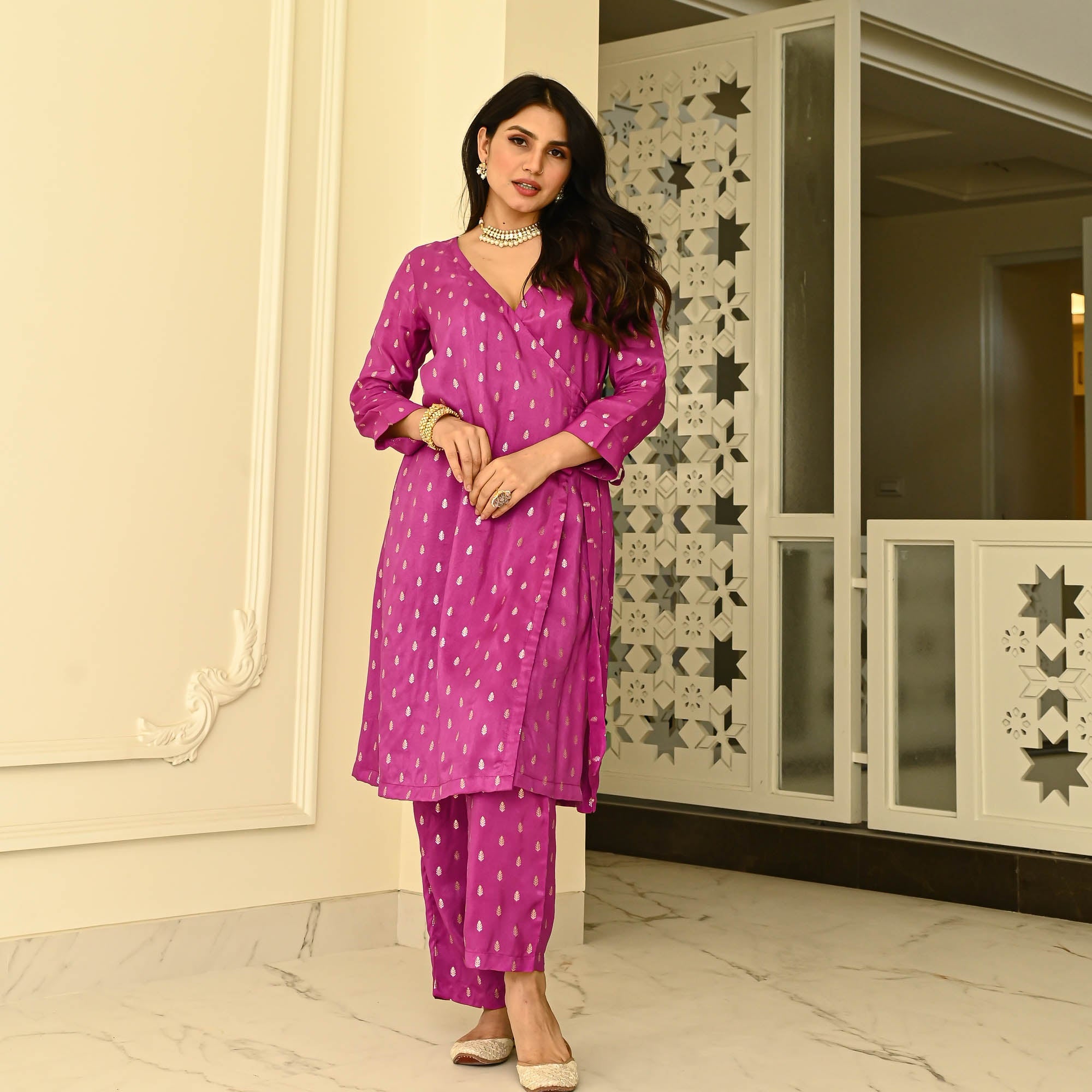 Bunaai Purple Silk Coord Set