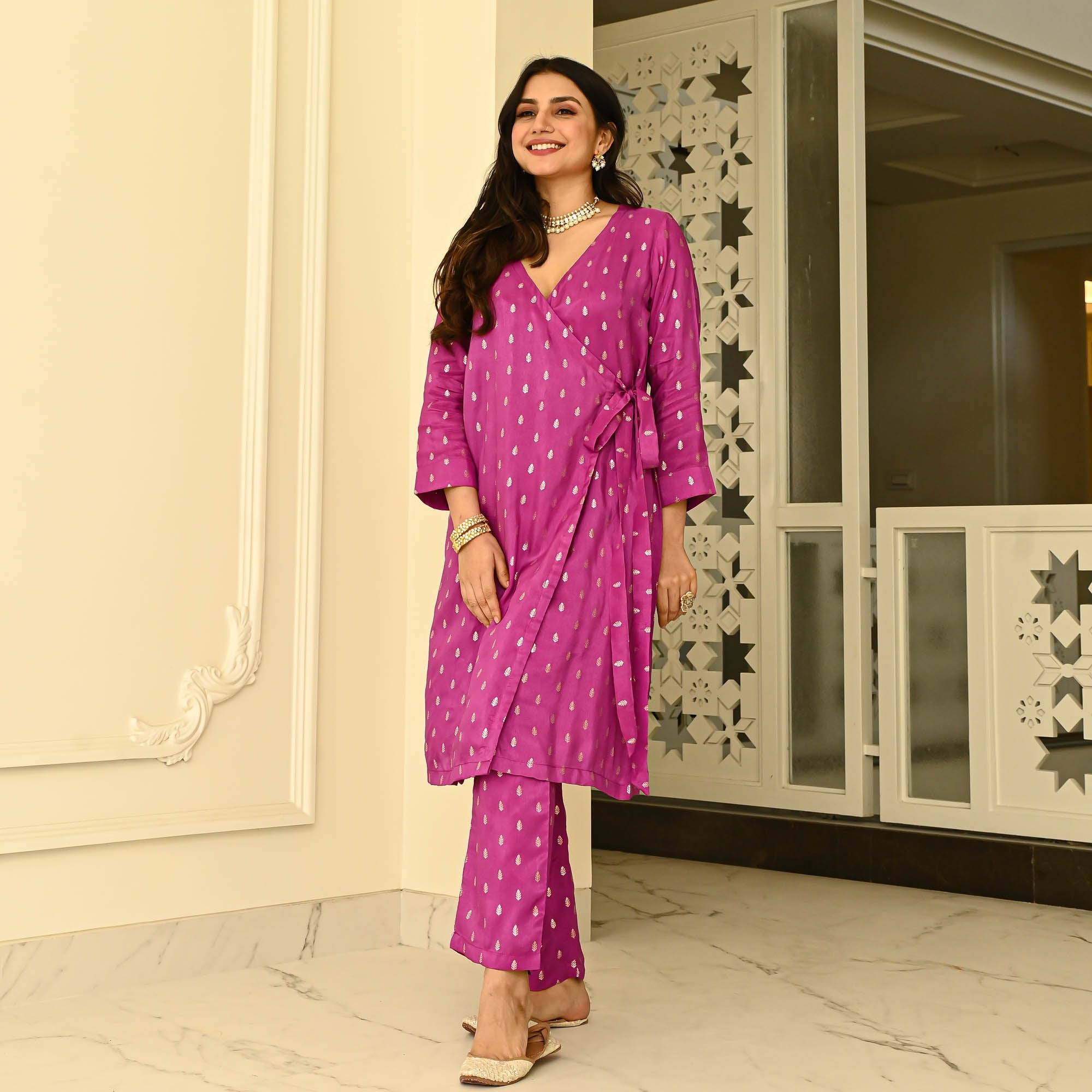 Bunaai Purple Silk Coord Set