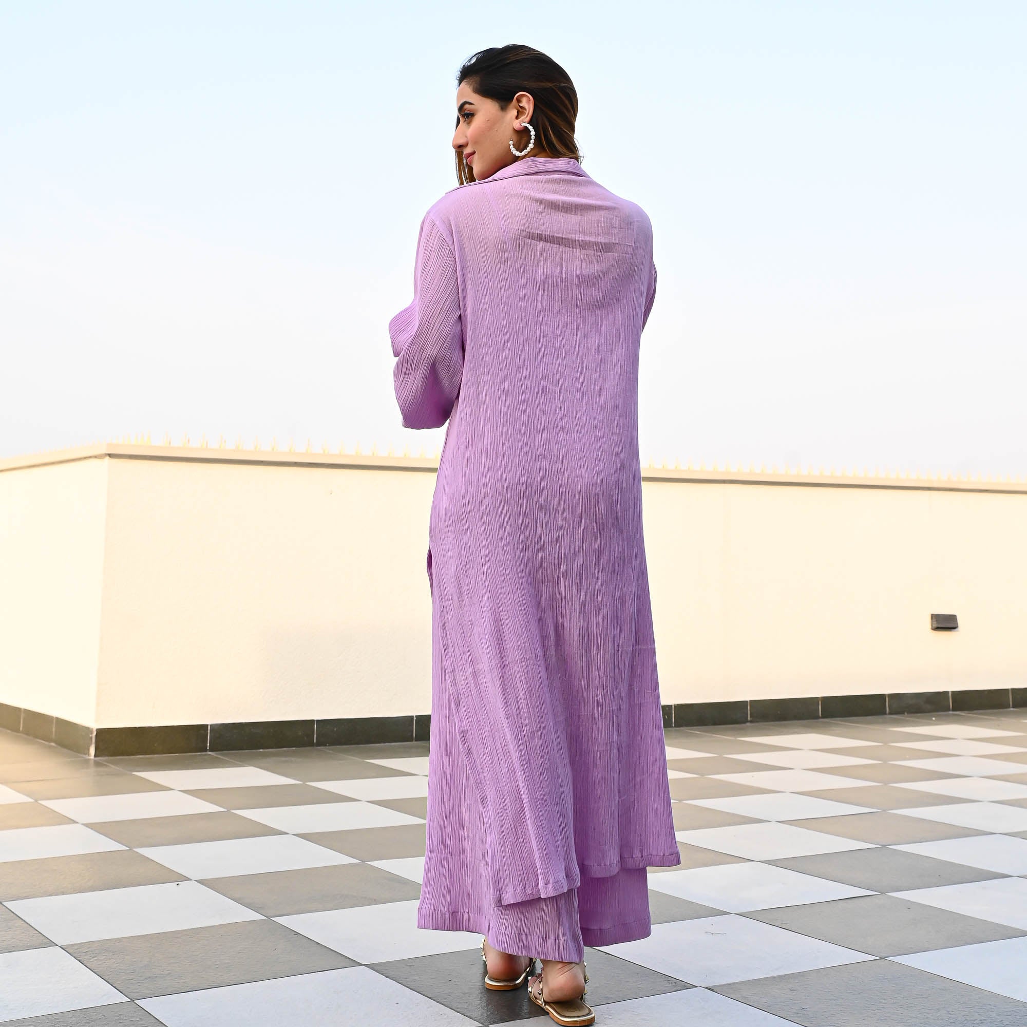 Bunaai Lavender Crushed Cotton Coord Set