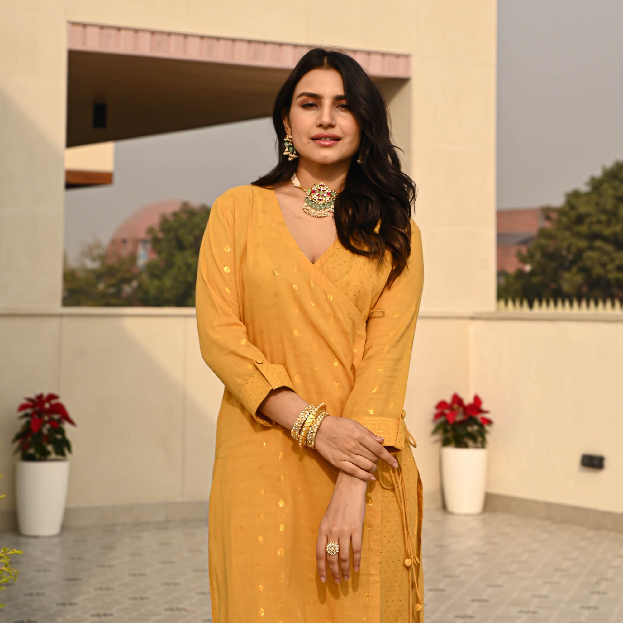 Bunaai Rust Yellow Cotton Lurex Coord Set