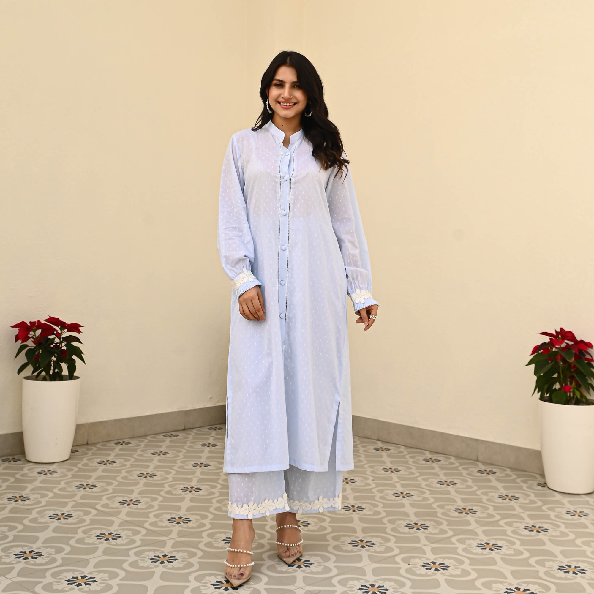 Bunaai Bit of Blue Cotton Dobby Kurta Set