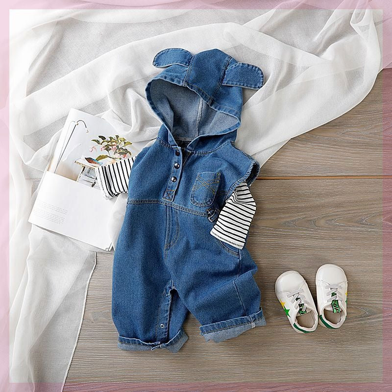 K-Baby Denim Hooded Boys and Girls Jumpsuit Set