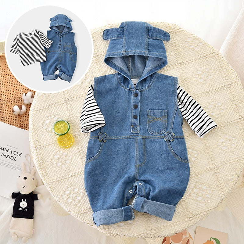 K-Baby Denim Hooded Boys and Girls Jumpsuit Set