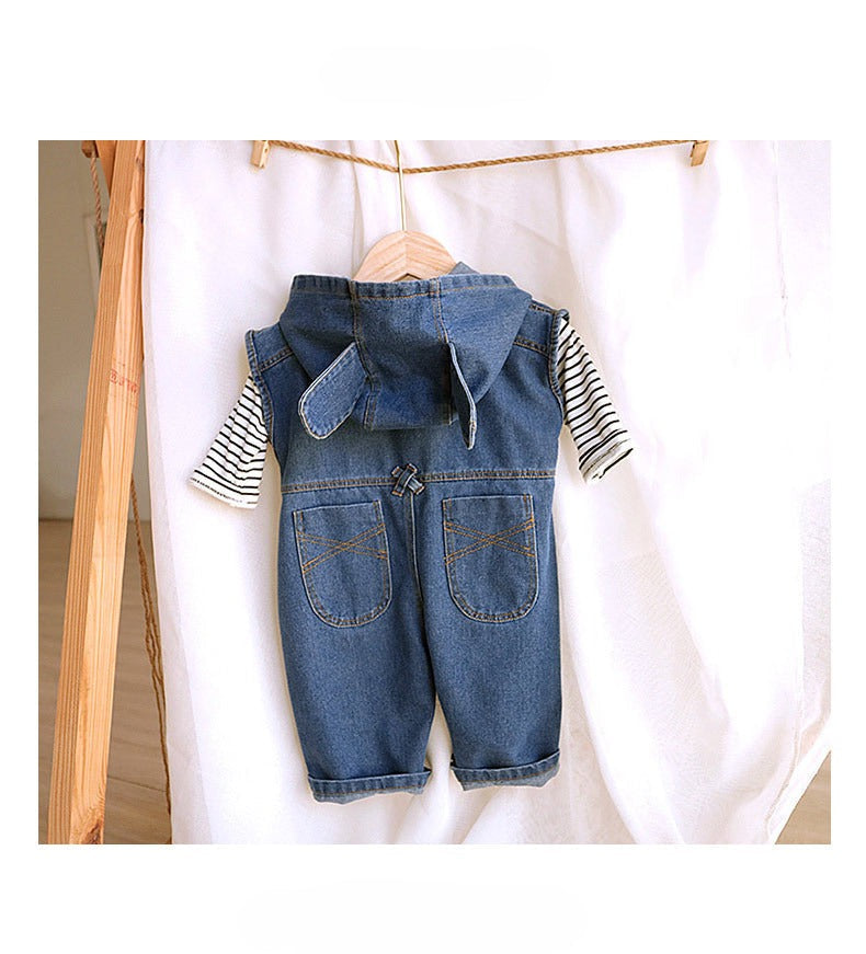 K-Baby Denim Hooded Boys and Girls Jumpsuit Set