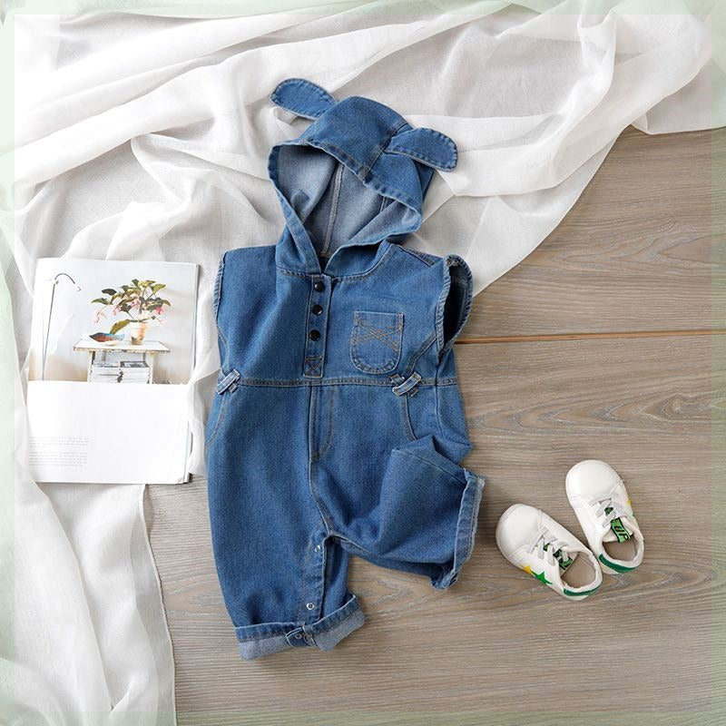 K-Baby Denim Hooded Boys and Girls Jumpsuit Set