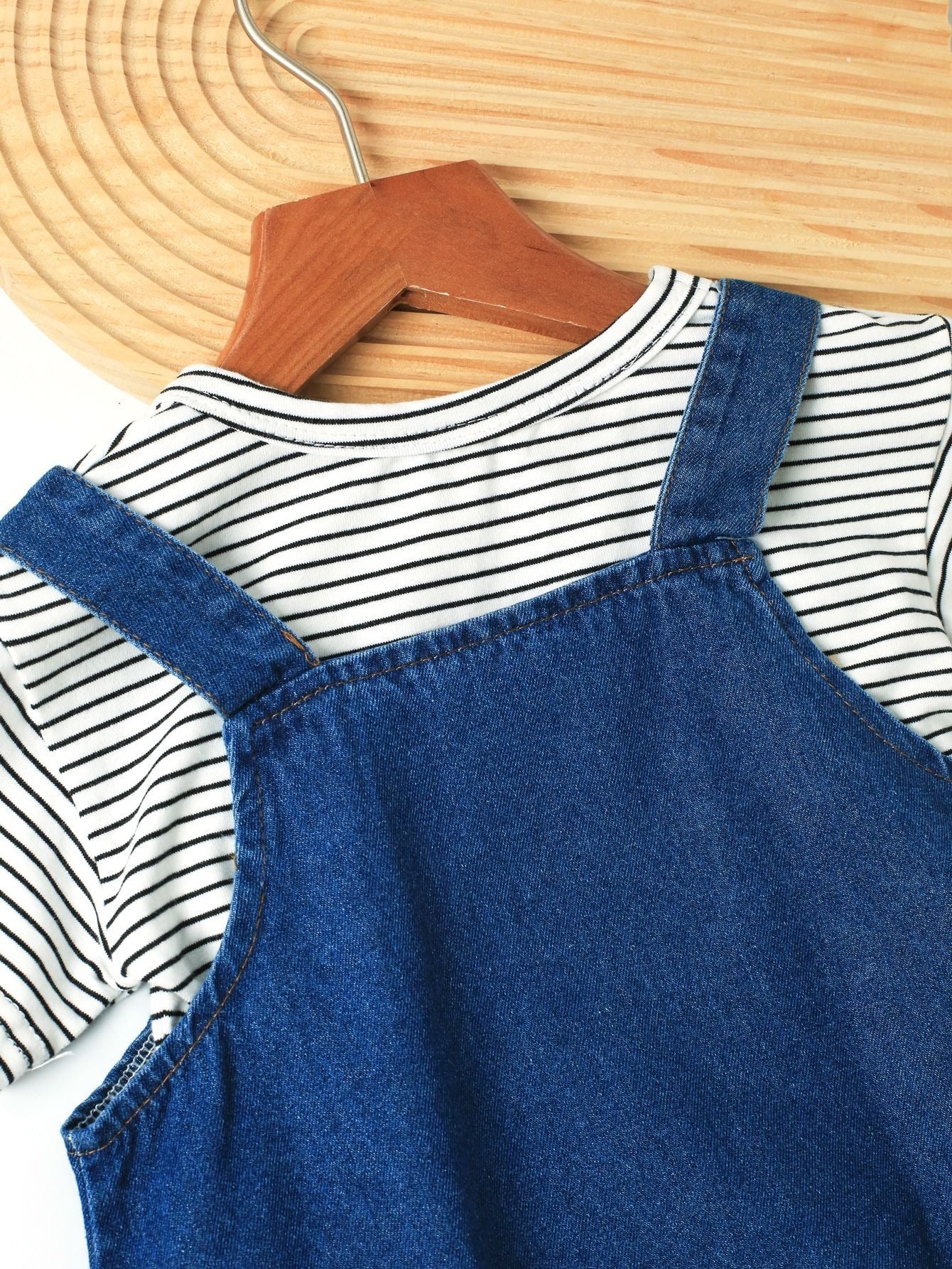 Denim Teddy Two-Piece Baby Boys Girls Romper