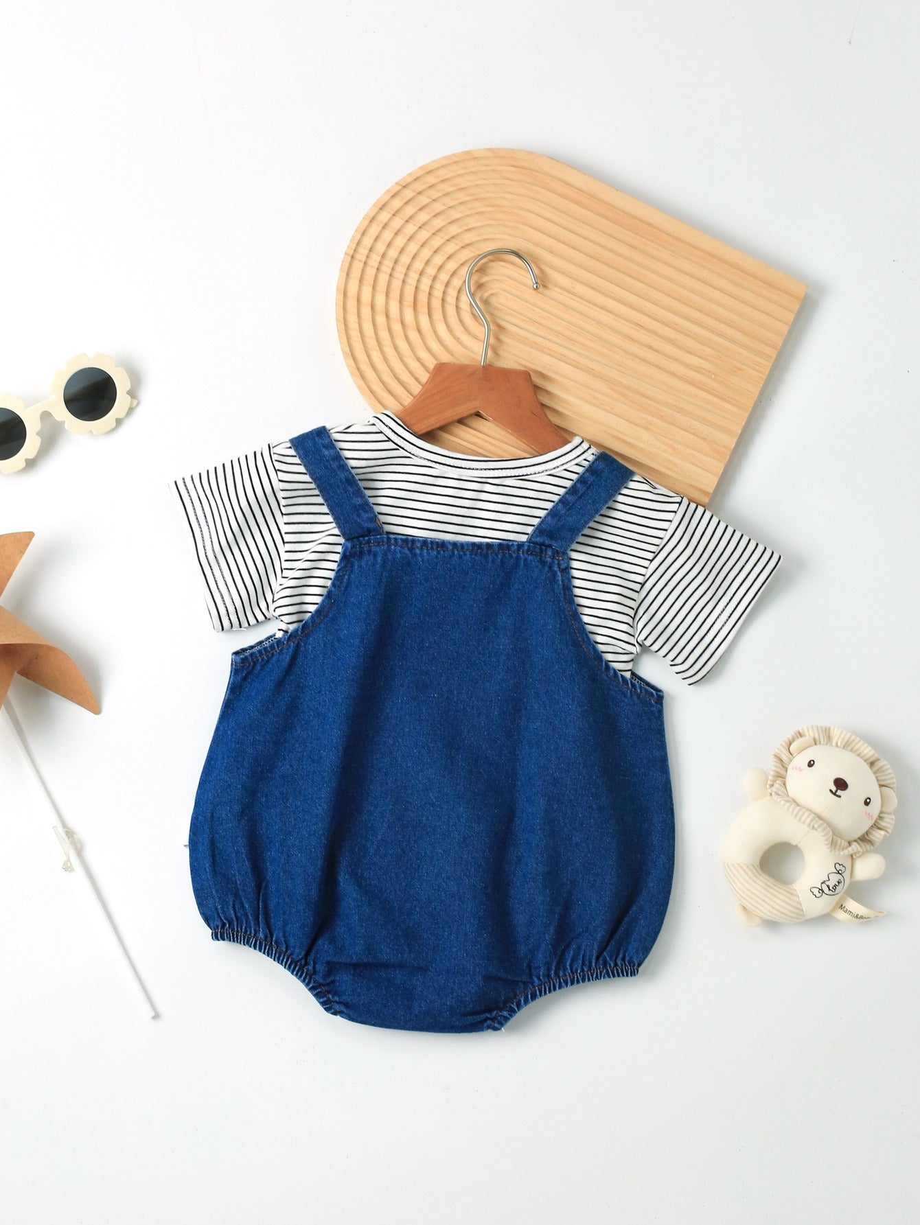 Denim Teddy Two-Piece Baby Boys Girls Romper