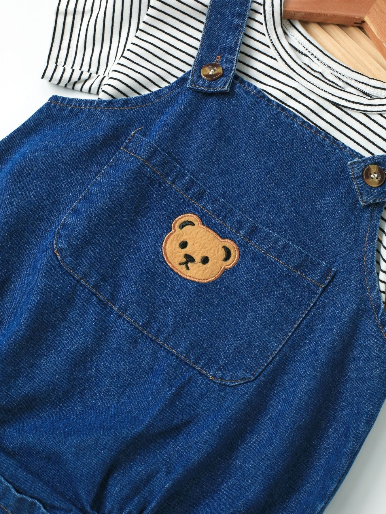 Denim Teddy Two-Piece Baby Boys Girls Romper