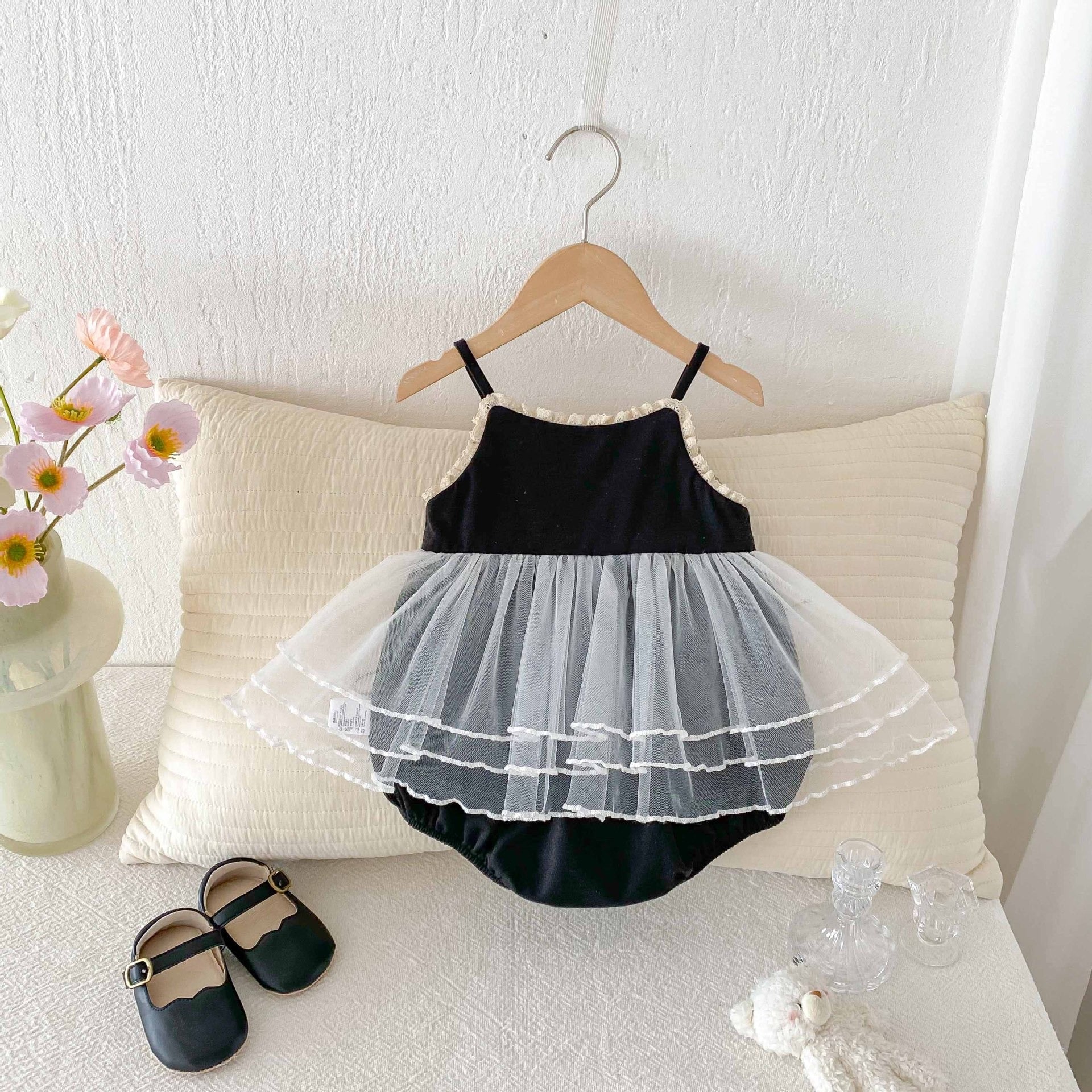 Alina Baby Girls Black Twirl Romper Dress