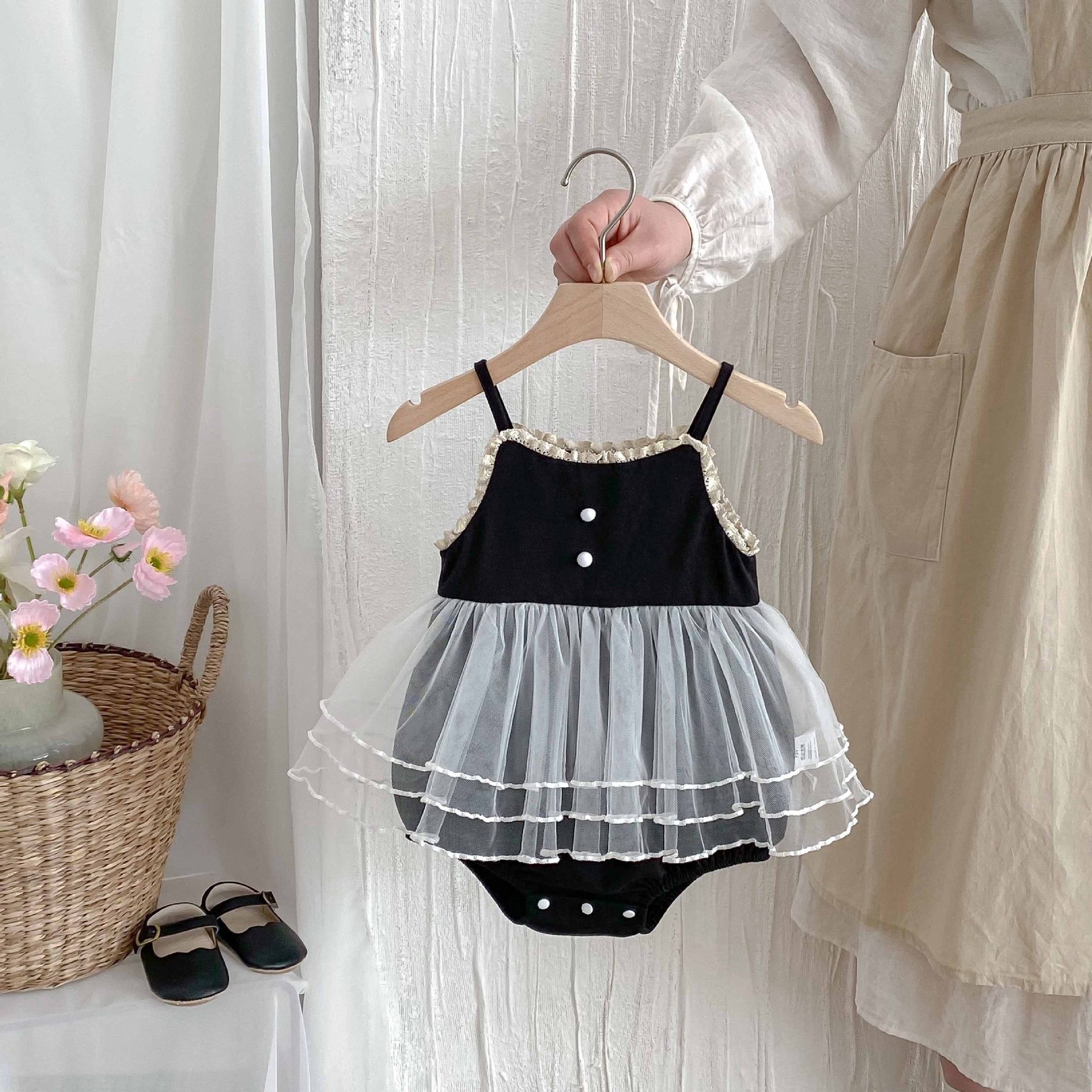 Alina Baby Girls Black Twirl Romper Dress