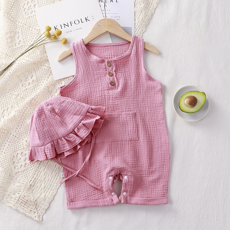Pink Sleeveless Girls Romper with Hat