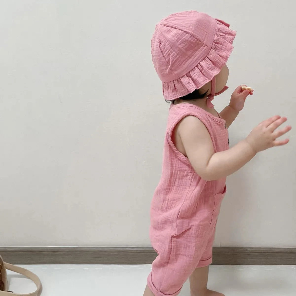 Pink Sleeveless Girls Romper with Hat