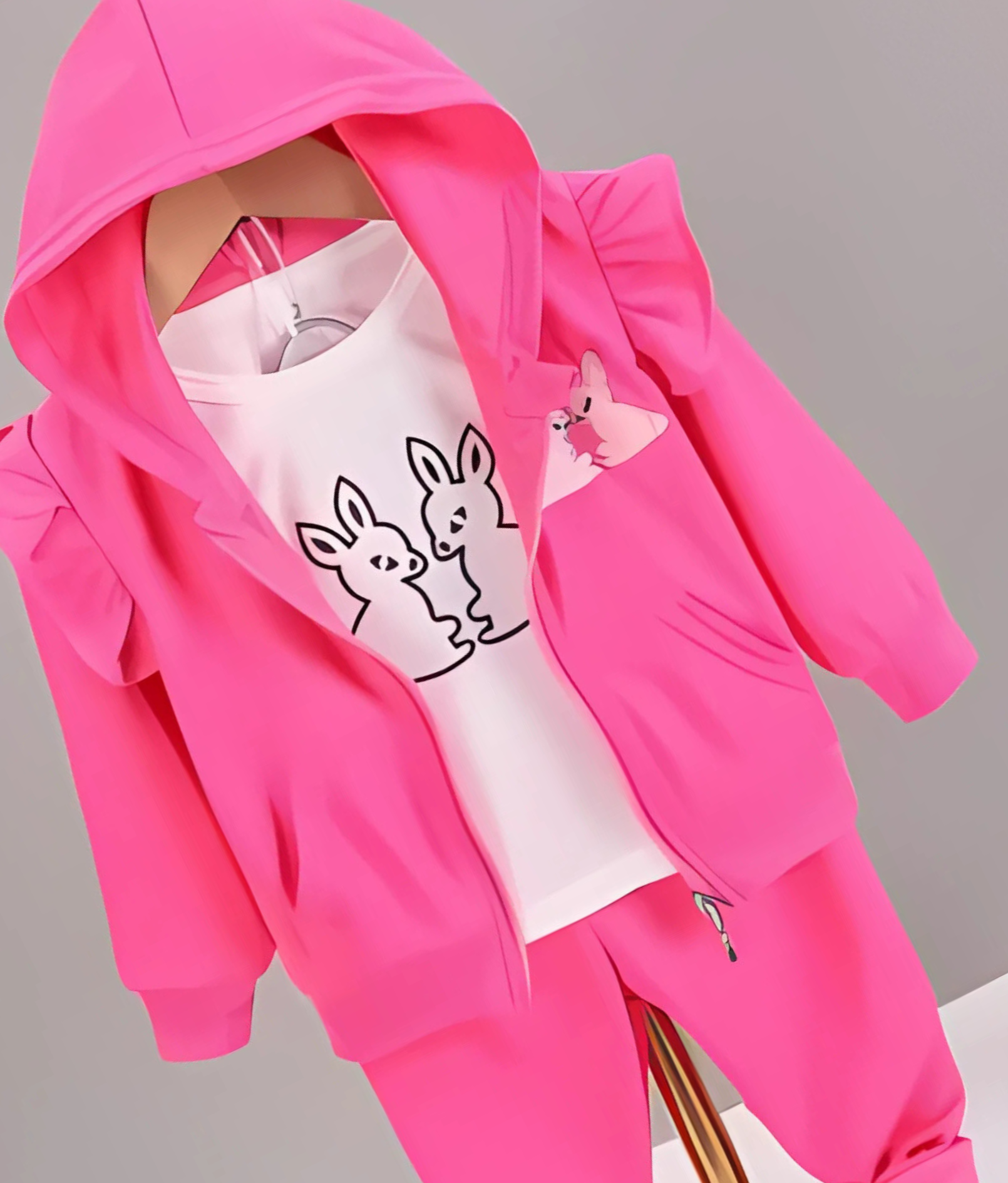 Pink Hoodie Cutie Girls Set