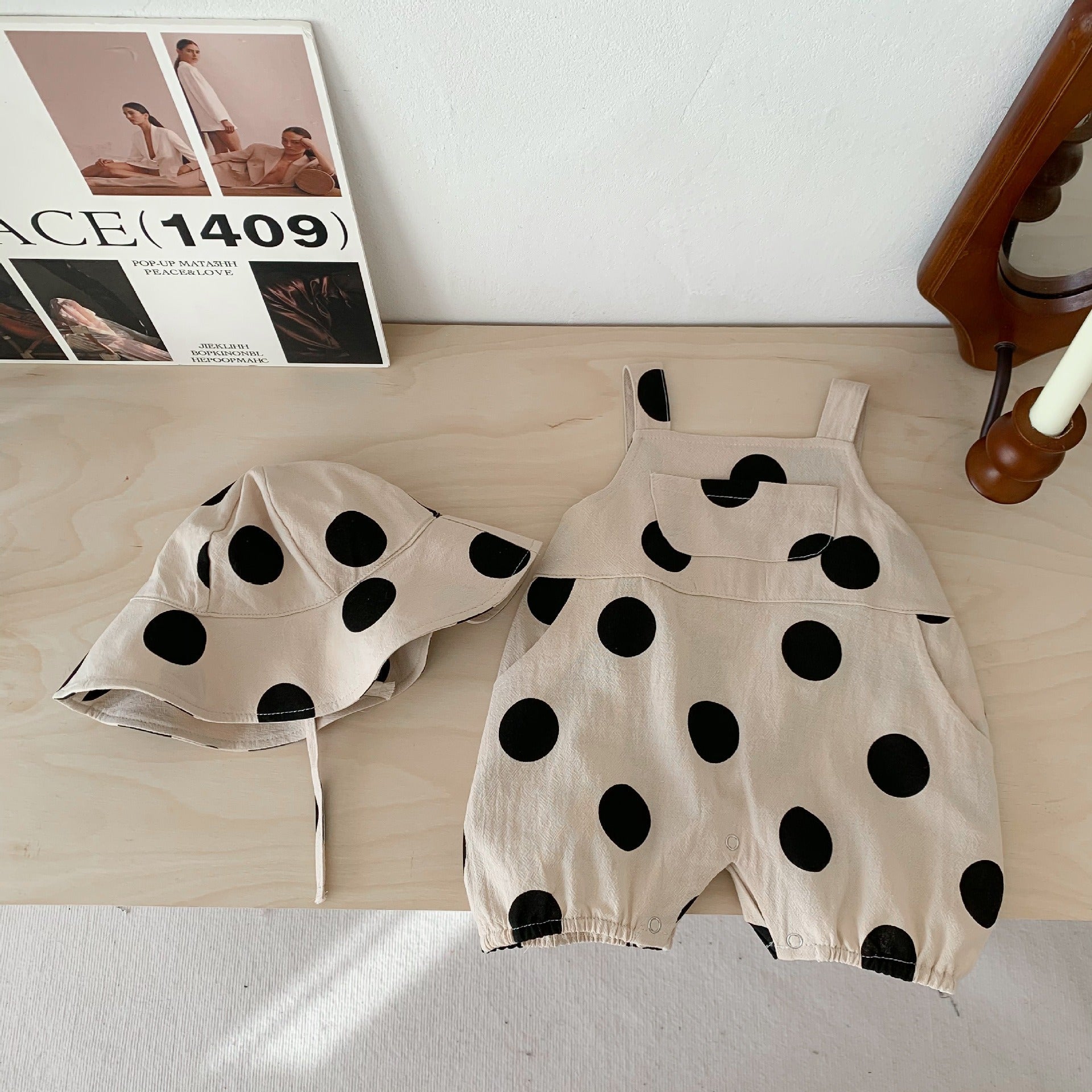 Polka Pop Baby Boys and Girls Jumpsuit with Hat