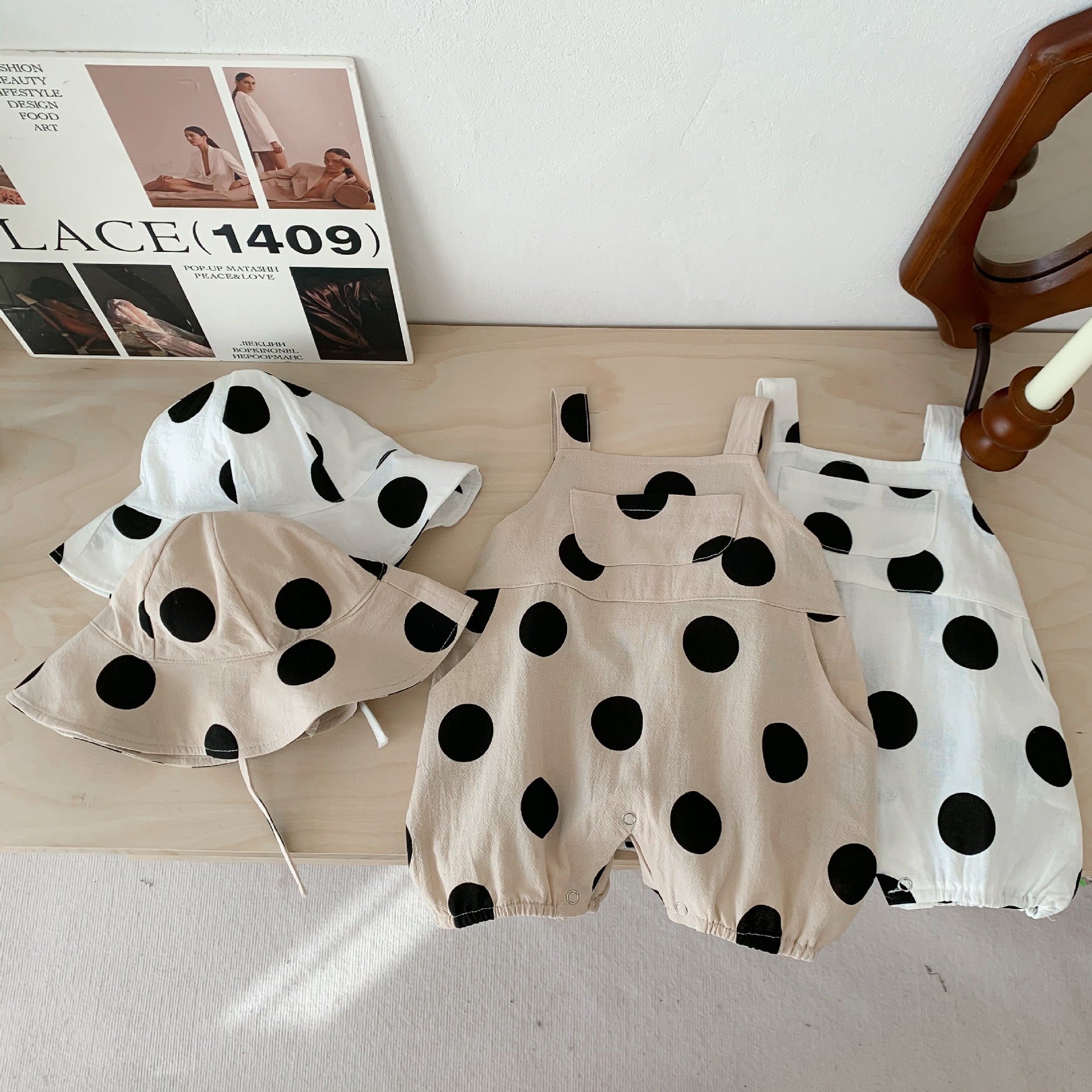 Polka Pop Baby Boys and Girls Jumpsuit with Hat
