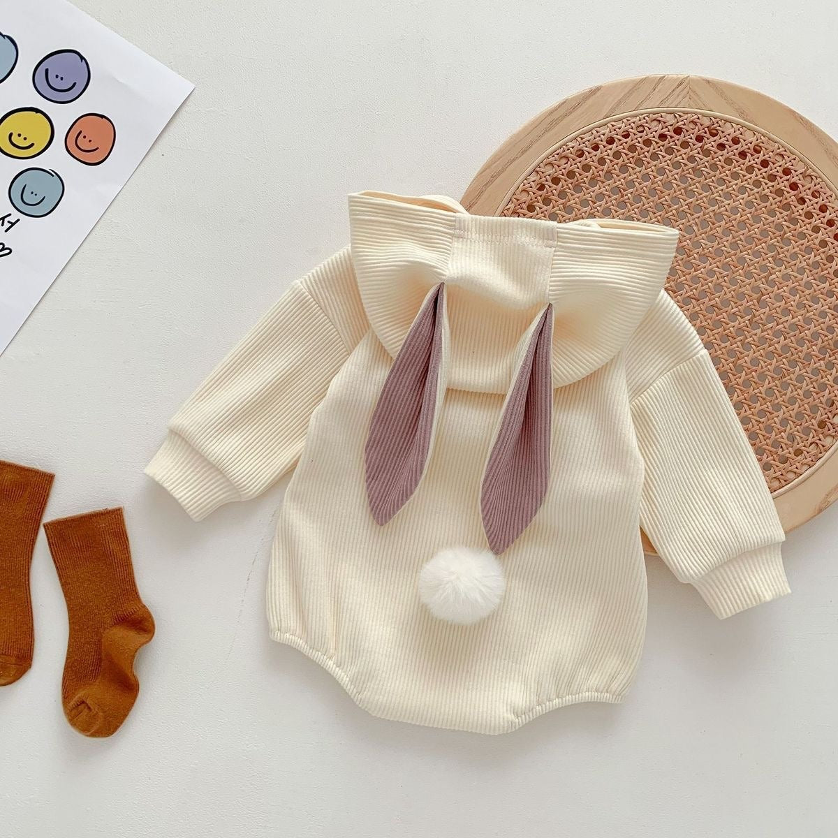 Rabbit Tail Hooded Baby Boys and Girls Onesie