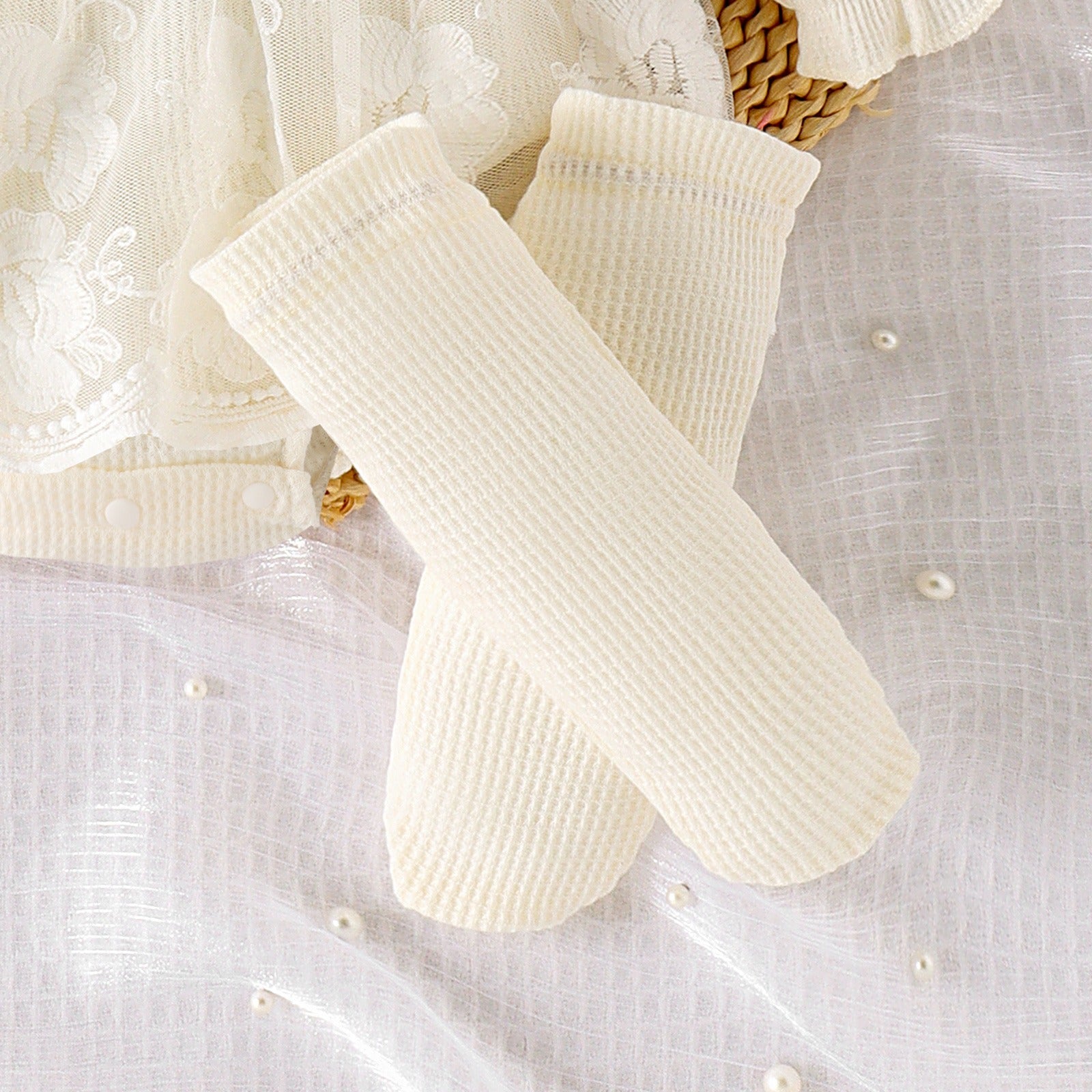 Rose Baby Girls Romper Dress Set with Socks and Bow